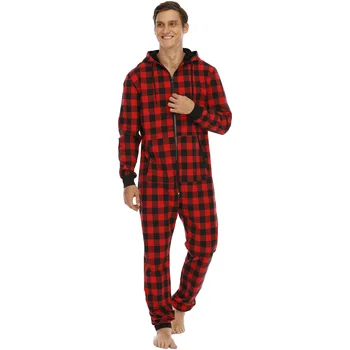 Factory Hot Selling Christmas Designer Pajama Custom Logo Flannel Plaid Mens Onesie