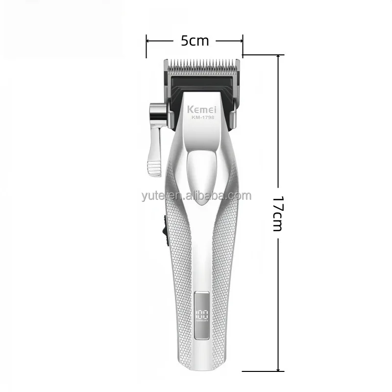 Tondeuse &agrave; cheveux Kemei KM-1798 Real Material avec lame rev&ecirc;tue DLC, base de chargement sans fil et station de charge USB, 9000 tr/min.