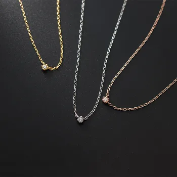 fashion minimalist jewelry 925 sterling silver small necklaces simple six claw diamond round zircon gold plated necklaces women
