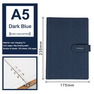 Custom Printed Luxury A5 PU Leather Binder Notebook Promotional Notebook for School Students