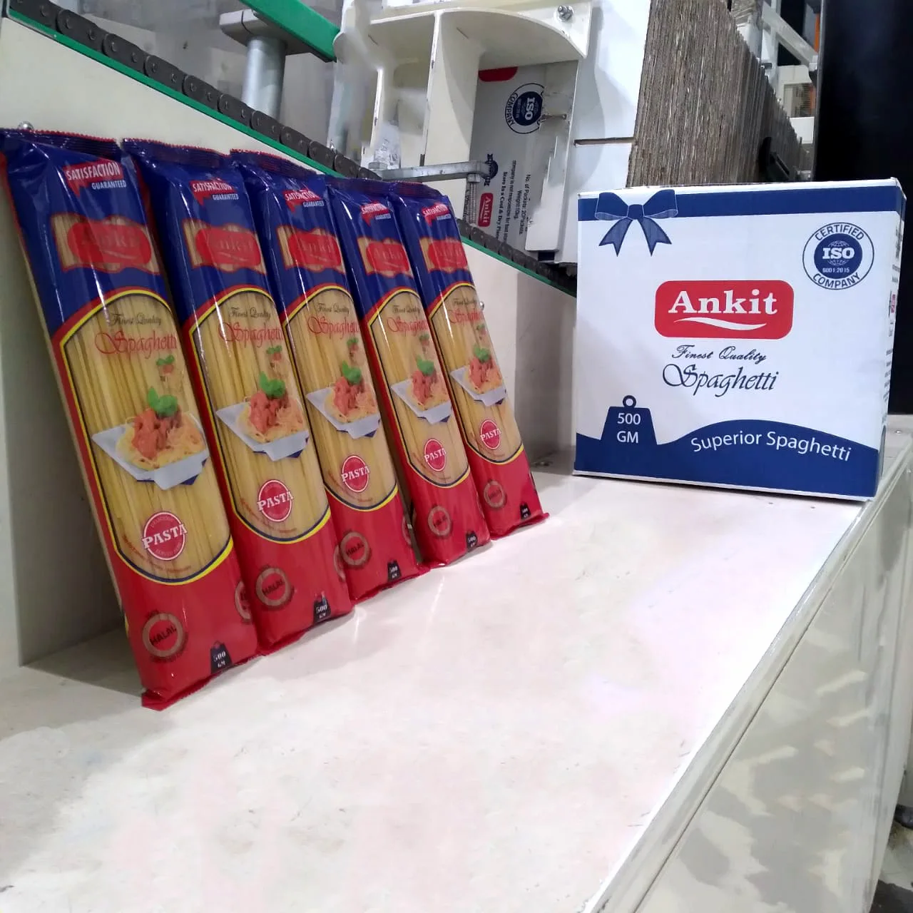 Egyptian Ankit Brand Spaghetti Pasta 500gm Hard Wheat Dried Refined Box Bag Packaging Halal Certified 6-9 Min Cooking Time