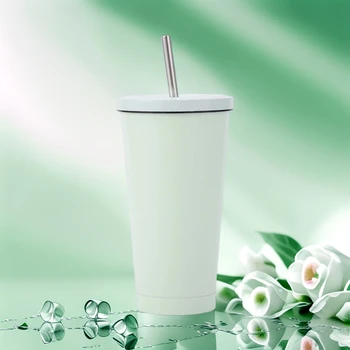 Wholesale Price 500ML Portable Travel Coffee Tumbler Screw Lid and Metal Straw Stainless Steel Tumbler Car Cup With Straw