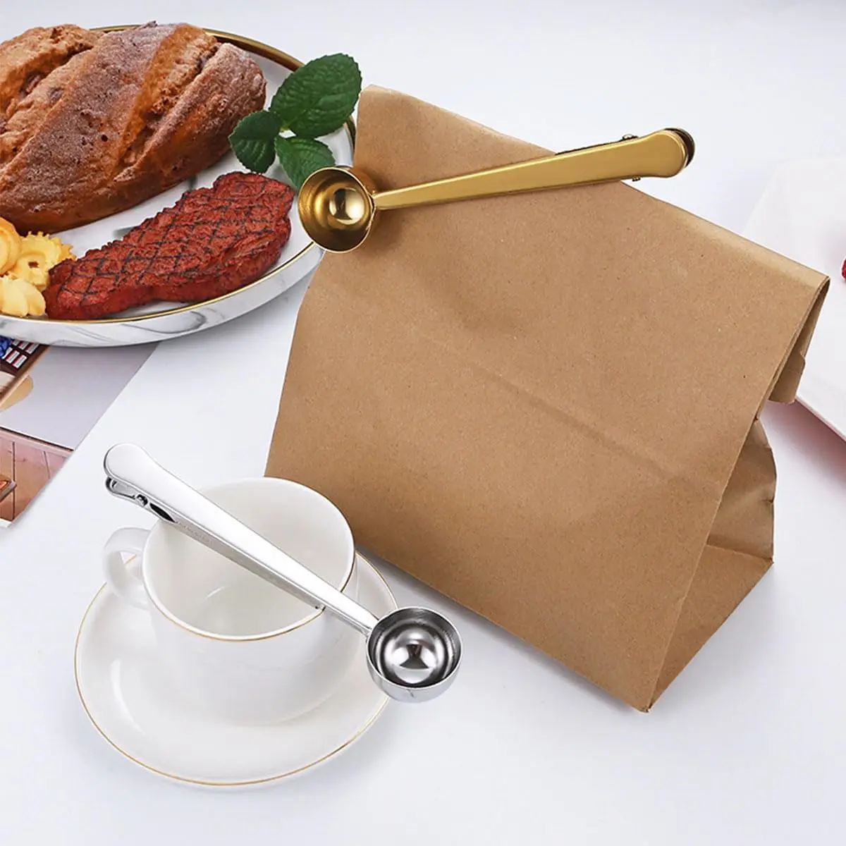 Multifunction Stainless Steel Coffee Spoon With Bag Clip Sealing Measuring Scoop