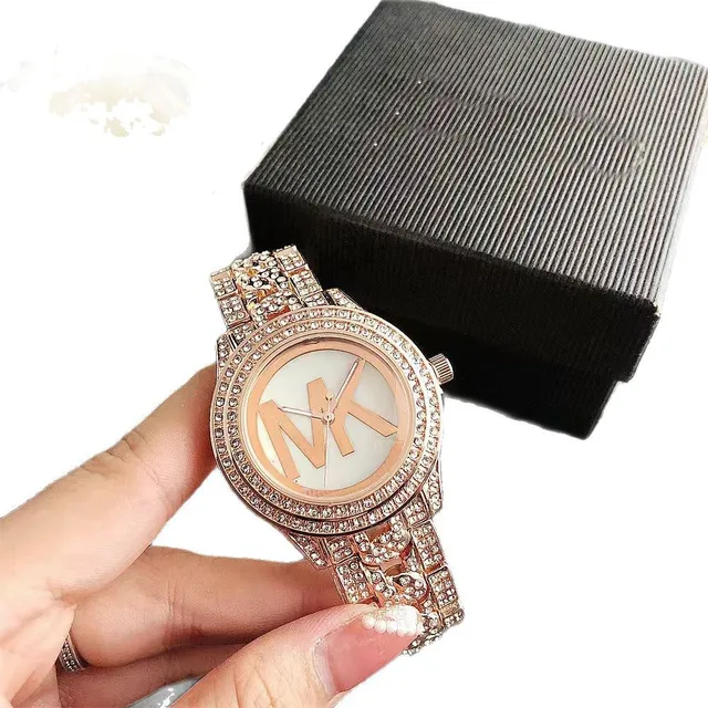 Women's 40mm Leather Quartz Watch Simple Style Cross-Border Double-Row Diamond Large-Character Fritillaria Scale Glass