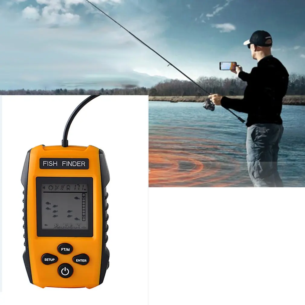 Erchang TL88E Portable Fish Finder 9M Wire Echo Sounder Alarm 0.6-100m Depth Fishfinder Transducer Sensor Sonar for Fishing