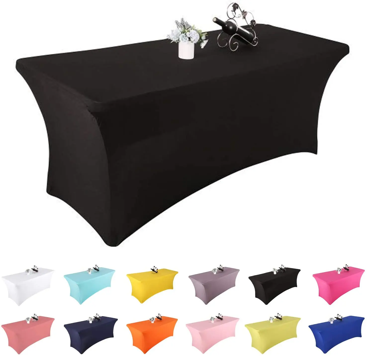 24pcs Spandex Fitted Stretch Tablecloth 6' ft Rectangular Elastic Table Cover 