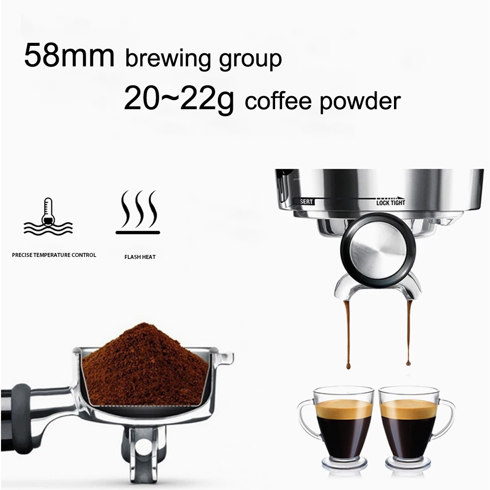 Semi-Automatic 20 Bar Express Espresso Machine 58mm Group Profesional Expresso Machine Coffee Maker for Business Beginner