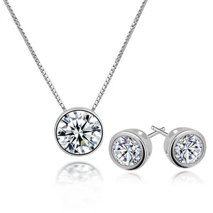 Wholesale Sterling Silver Jewelry Set Zircon Women Fashion 2022 Earrings and Necklace