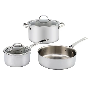 Factory 5pcs Nonstick Saucepan Triply Fry Pan Stock Pot Casserole Stainless Steel Cookware Sets Cooking Pot And Pan