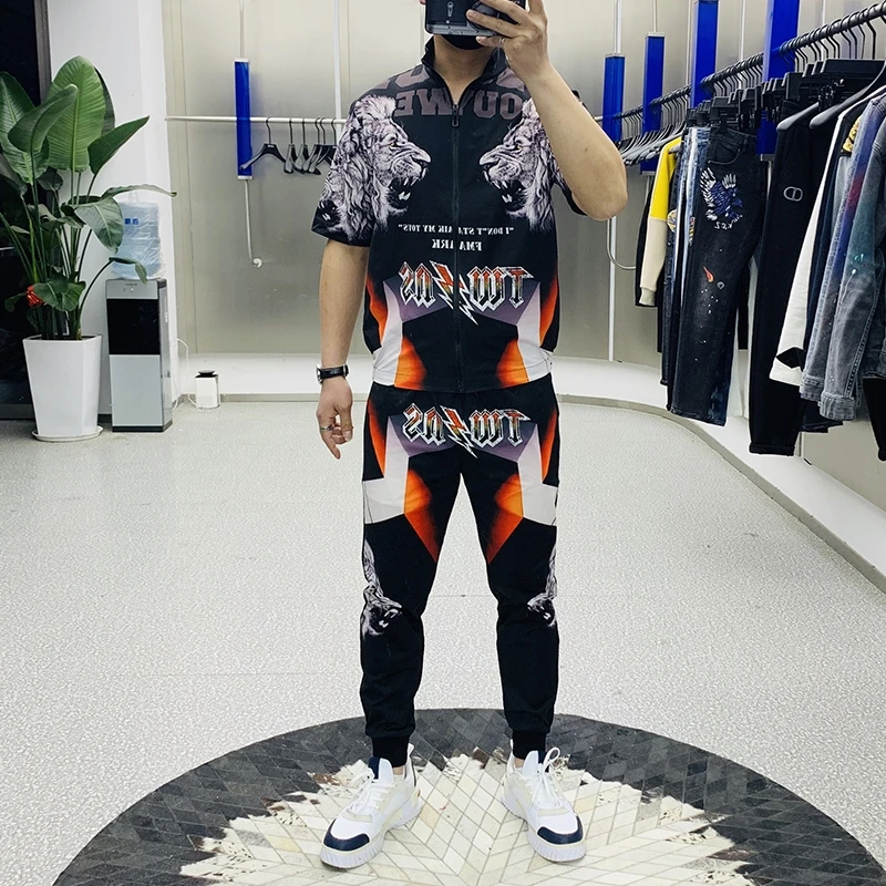 Men Summer 2022 Korean Style Fashion T Shirt Two Piece Pants Set ...