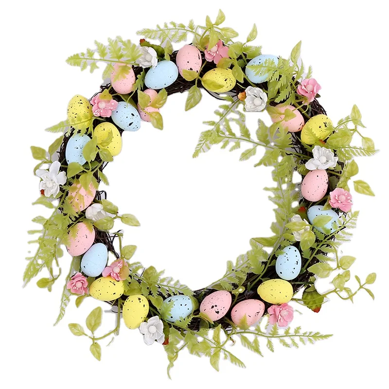 Artificial Natural Rattan Garland Green Leaf Candle Ring Easter Egg Wreaths for Front Door Spring Candle Decoration