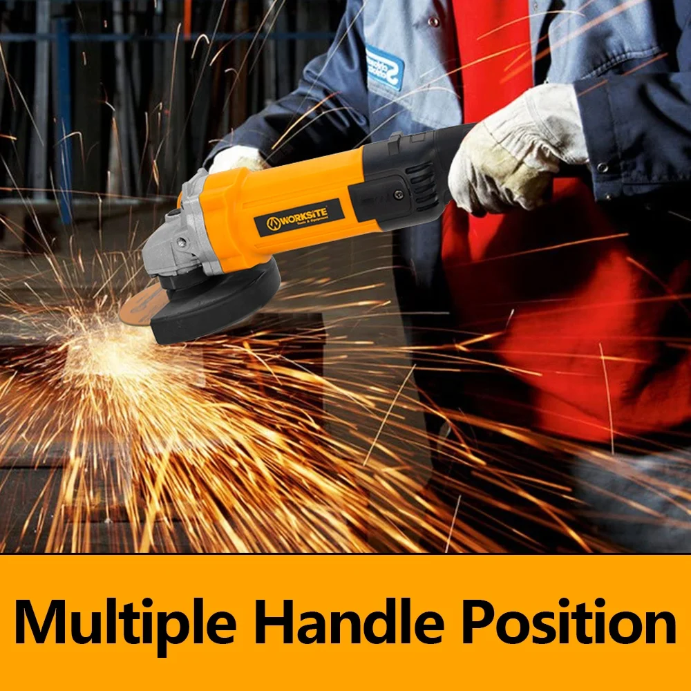 WORKSITE Electric Angle Grinders 125mm Power Grinding Disc 1200W Metal Concrete Cutter Handheld 220V Angle Grinder