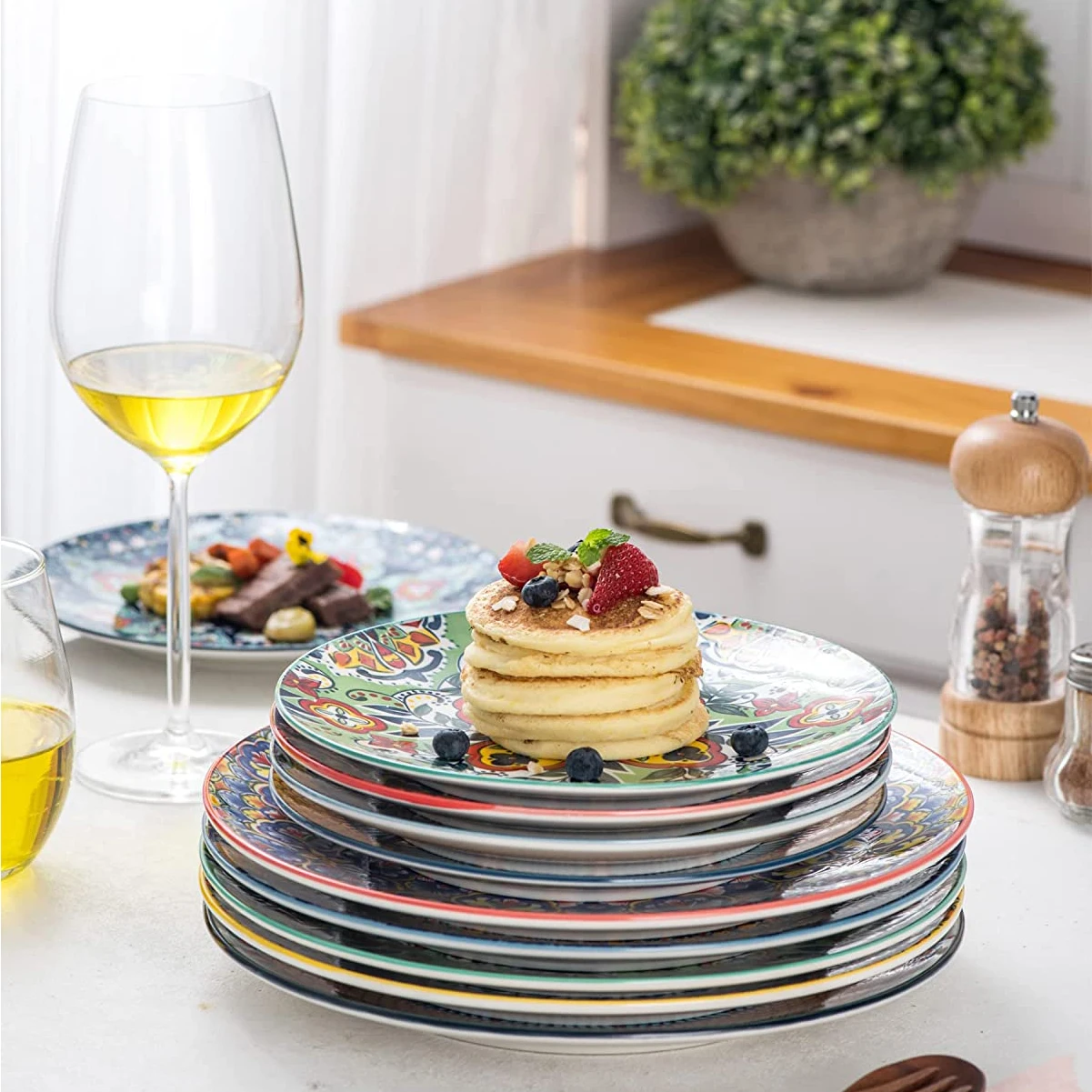 Set of 6 Bohemian Ceramic Stoneware Dinner Plates Colorful Charger Porcelain Tableware for Food & Home Use supplier