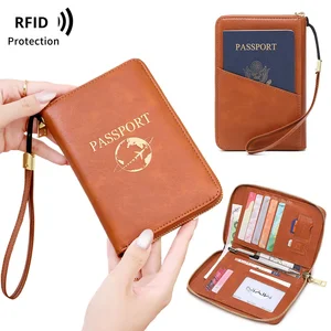 RFID Shielded Multi-Functional Portable PU Passport Wallet Airplane Pattern Ticket Card Holder Travel Zipper Passport Holder