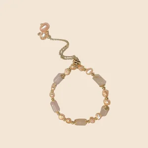 Copper Pearl Pink Crystal Green Natural Stone Mixed Beaded Bracelet Copper Accessories Jewelry for Ladies Women Gift