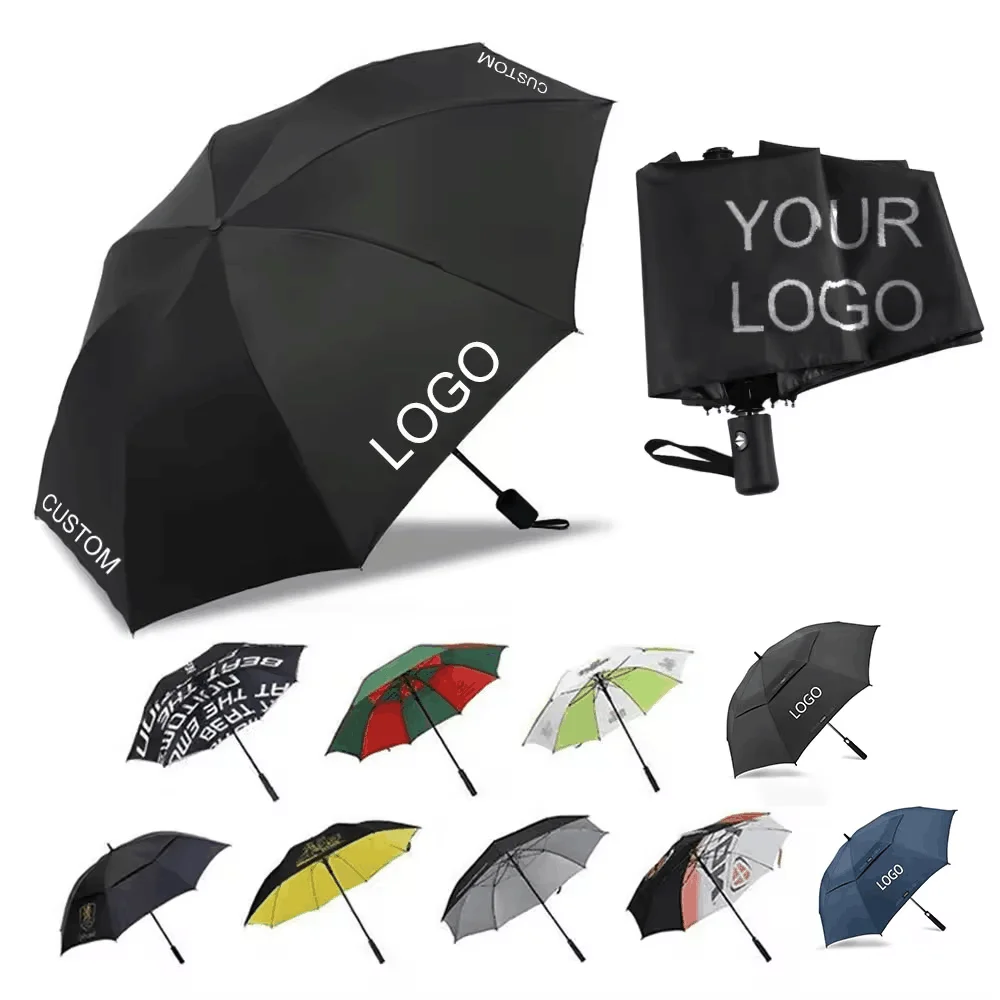 Promotional 3 Folding Umbrella Sunshade Customize Portable Automatic Travel Girls Women Windproof Folding Umbrella with logo