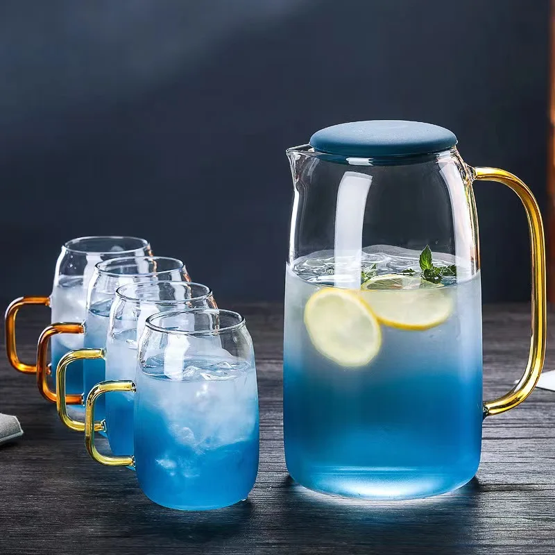 Hot Sale Large Capacity Thickened Hand Blown high borosilicate glass water jug set supplier