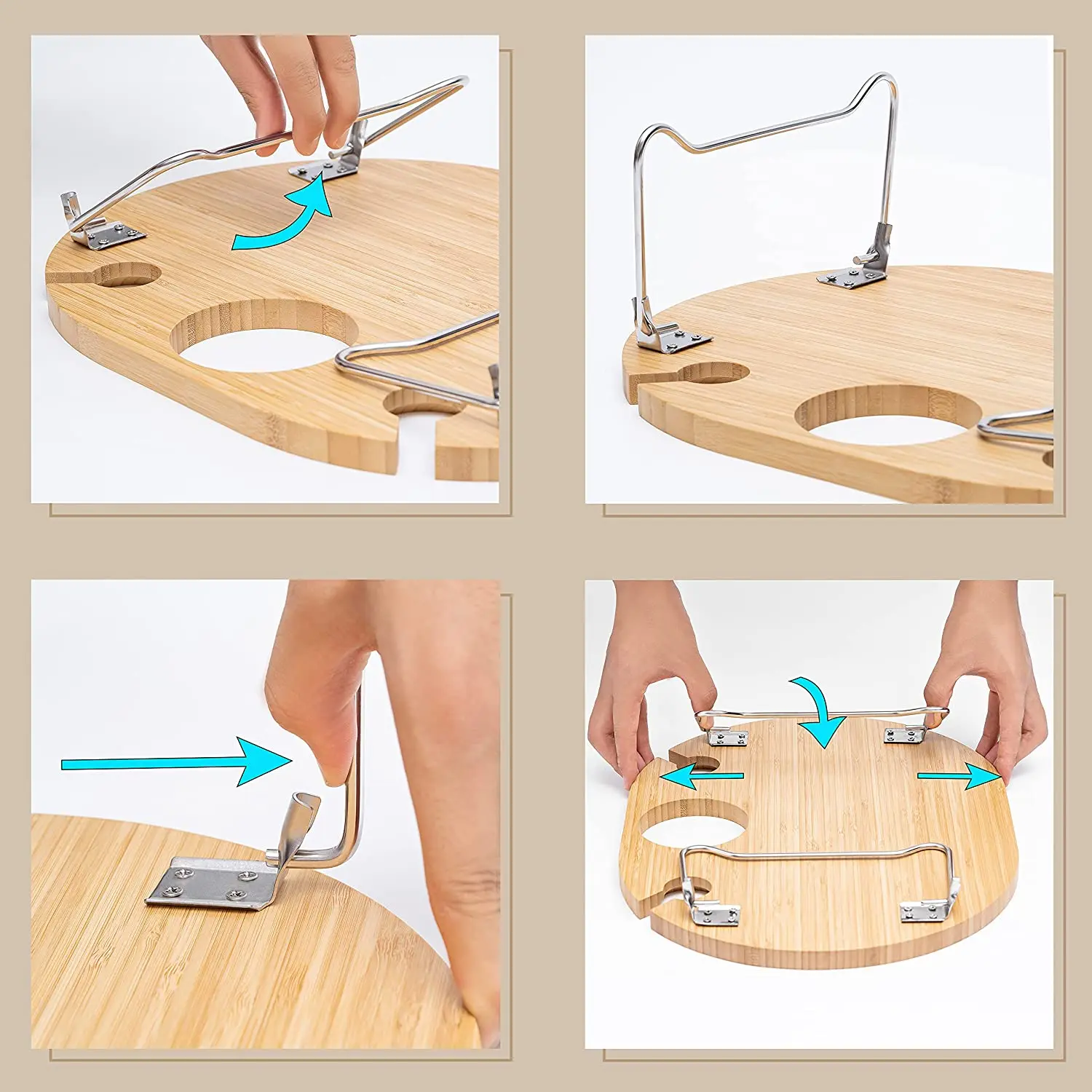 2021 новый дизайн идеи аксессуары Портативный Бамбуковый круглый стол для кемпинга складной стол с ножками из нержавеющей стали обеденный стол