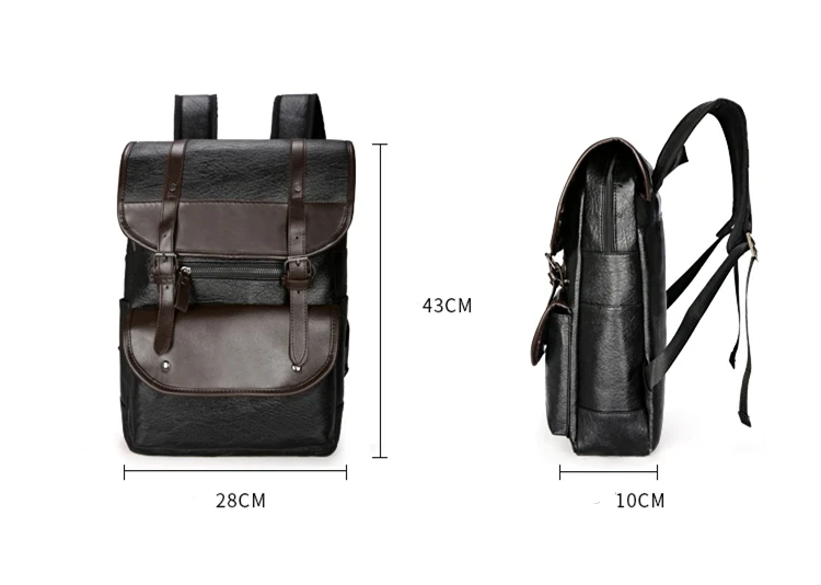 16.5-Inch Fashion PU Leather Laptop Backpack Men Retro Schoolbag Large Capacity Books Waterproof Mochilas Patchwork Teenagers