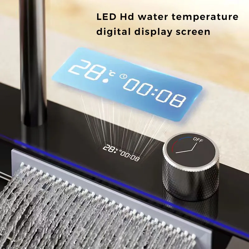 Modern Smart Digital Display Multifunction Gun Gray Square Counter Stainless Steel Kitchen Sink