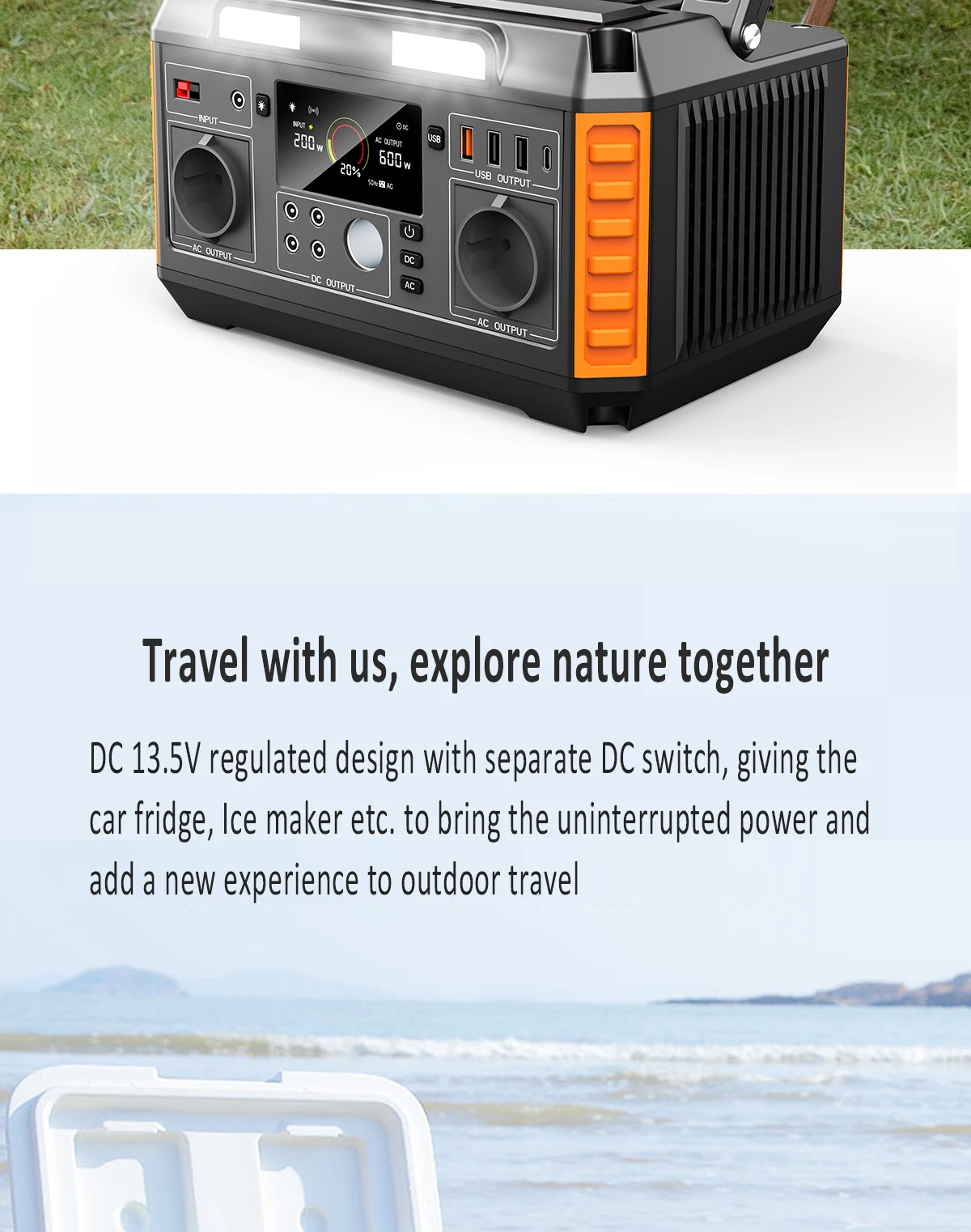 product portable 600w 2025 power station with solar panel lithium battery 220v solar generator flashlight  camping accessories for us uk-3