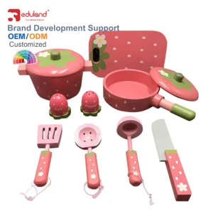 EDULAND Children's Wooden Strawberry Toast Toaster Set Combination Home Appliances Kitchen & Food Toys Simulation