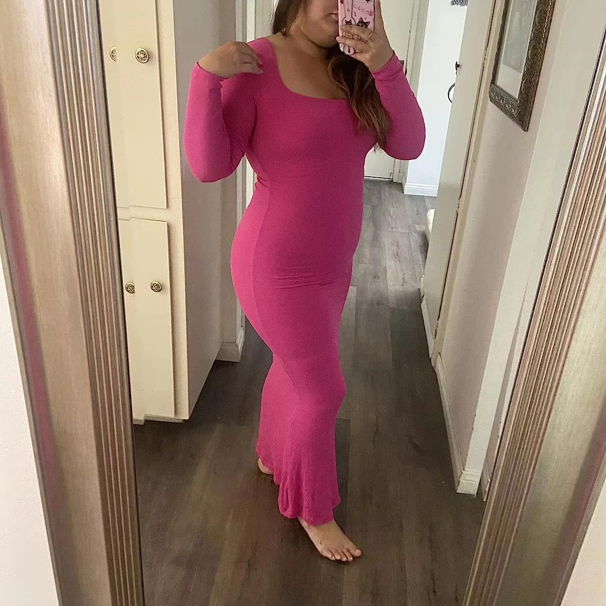 shaper dress bodycon maxi Built-In Shapewear Long Sleeve Maxi Lounge Dress