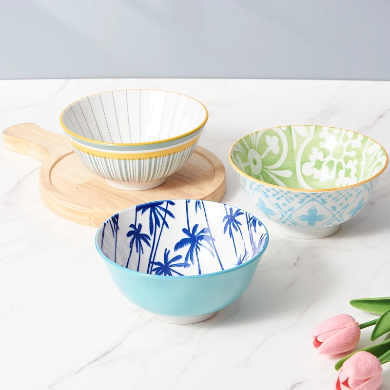 Wholesale Healthy Glaze Ceramic Salad Ramen Bowls Various Styles Printed Underglaze Colored Custom Small Tableware for Parties
