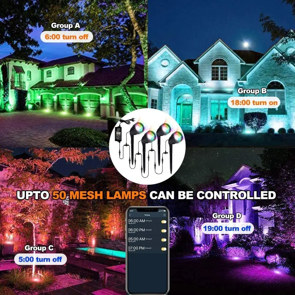 Smart IP65 Outdoor Waterproof RGB LED Light 4 In 1 Landscape Garden LED Spike Light