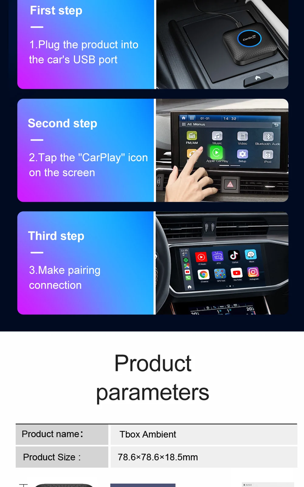 Carlinkit Wireless Adapter Carplay Module Magic Box Car Stereo 4g+64gb