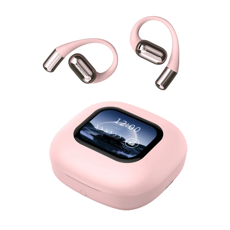 Open Ear AI Headphones with LCD Screen True Wireless Bone Conduction LED Battery Indicator for Bluetooth 5.4/6.0 Earhooks