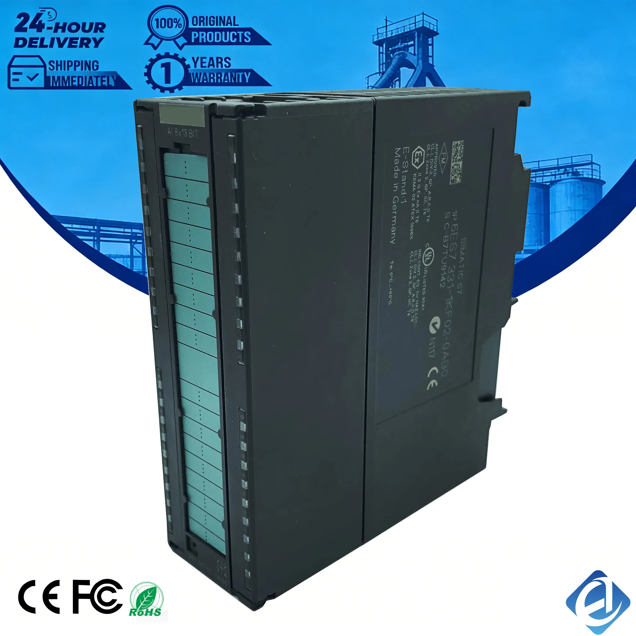 New Original 6ES7331-1KF02-0AB0 6ES7 331-1KF02-0AB0 analog input module for Siemens SIMATIC S7-300 series, with 8-channel universal analog inputs supporting voltage, current, resistance and temperature signals. Features high precision, 