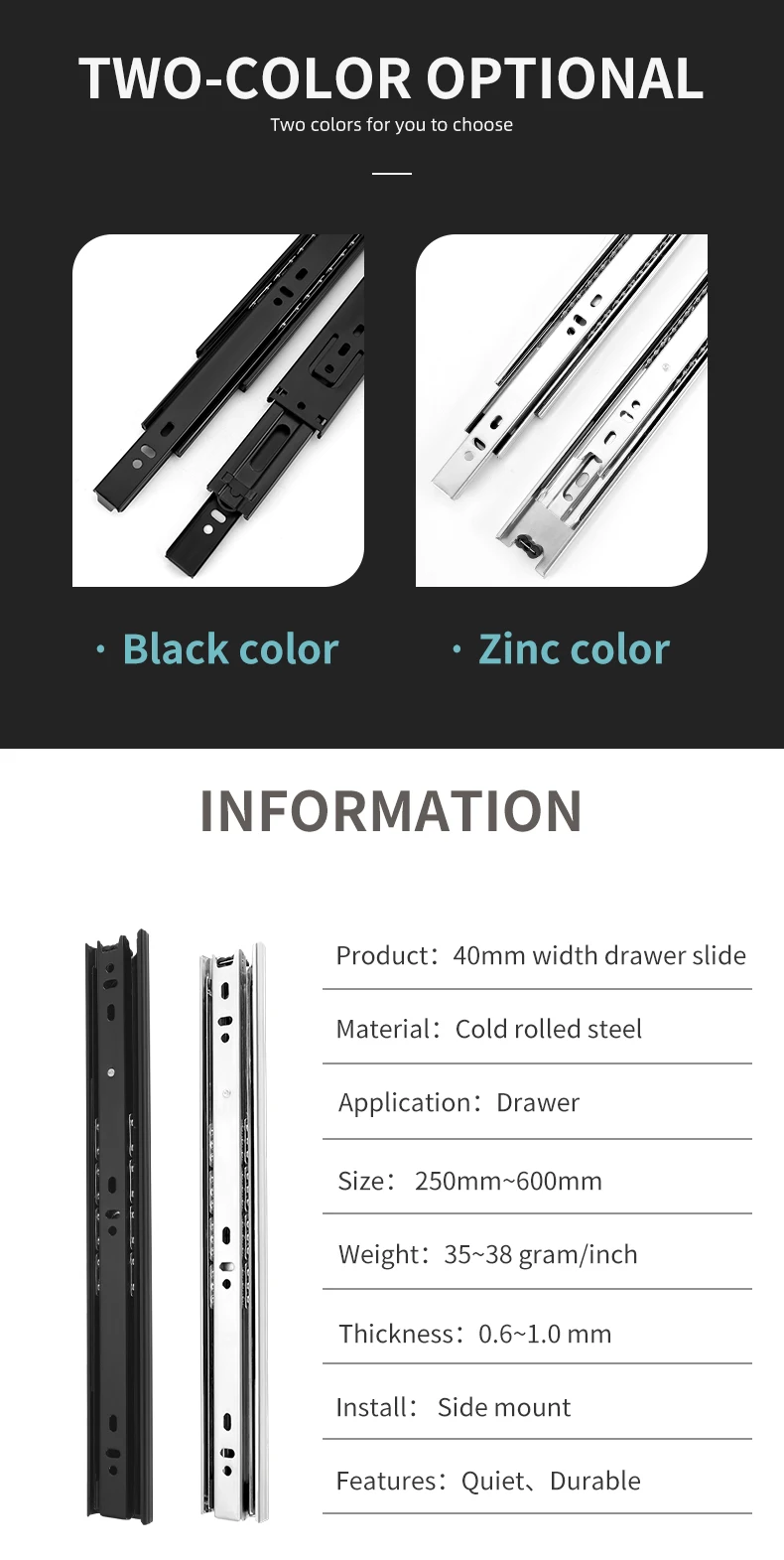 40mm 3fold Channel Sliding Rails For Cupboard Door Fitting Hardware Telescopic Drawer