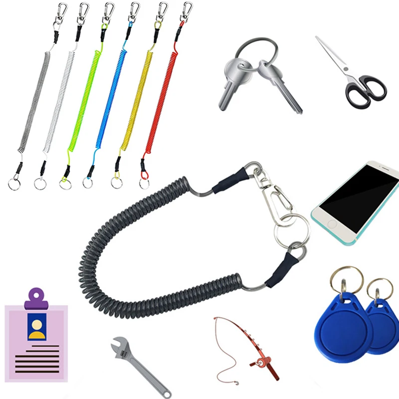 Lot De 4 Porte-Clés Rétractables En Spirale - Cordon Élastique Extensible (21-120 Cm), Argent/Noir/Bleu/Rouge