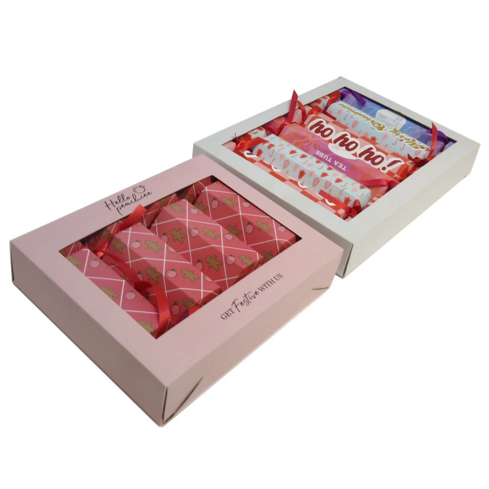 Custom Fillable Xmas Cracker Packaging clear Bon Bon Plastic Pvc Window Empty Christmas Crackers Kit