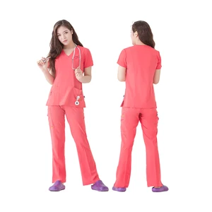 Stylish Women's Woven Scrub Sets OEM Custom Logo Comfortable Hospital Uniform Top and Pants