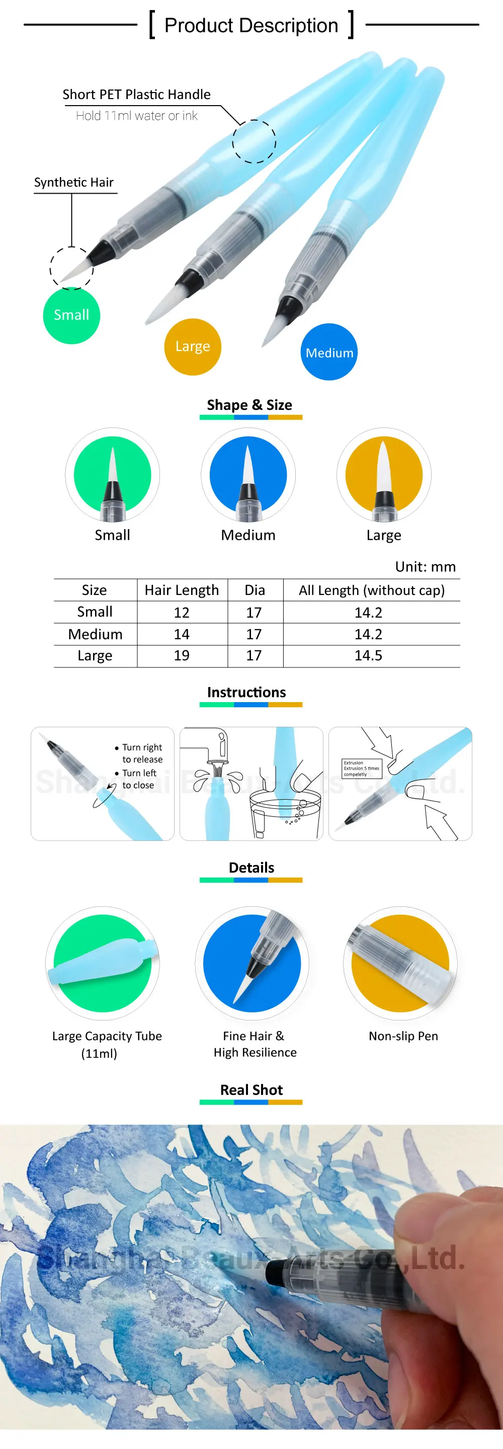 Blue Plastic Handle Waterbrush Pen for Watercolor Painting Refillable Water Brush