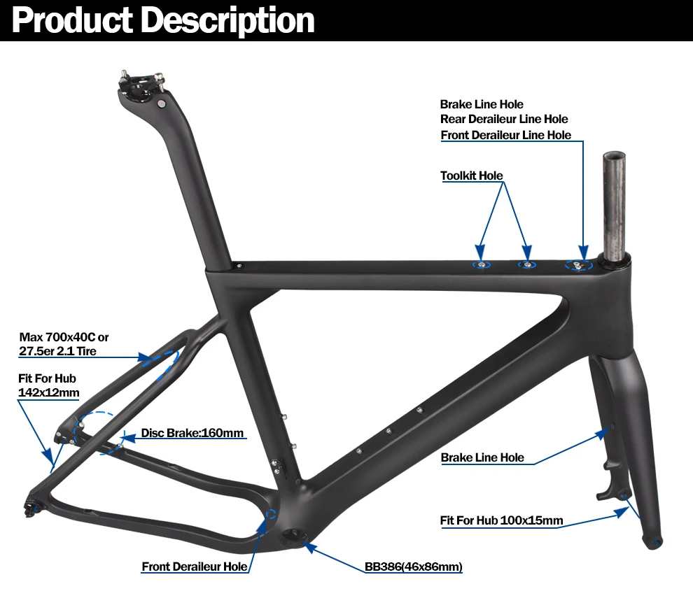 New Carbon Gravel Bike Frameset Thru Axle 142mm Available Gravel 700c