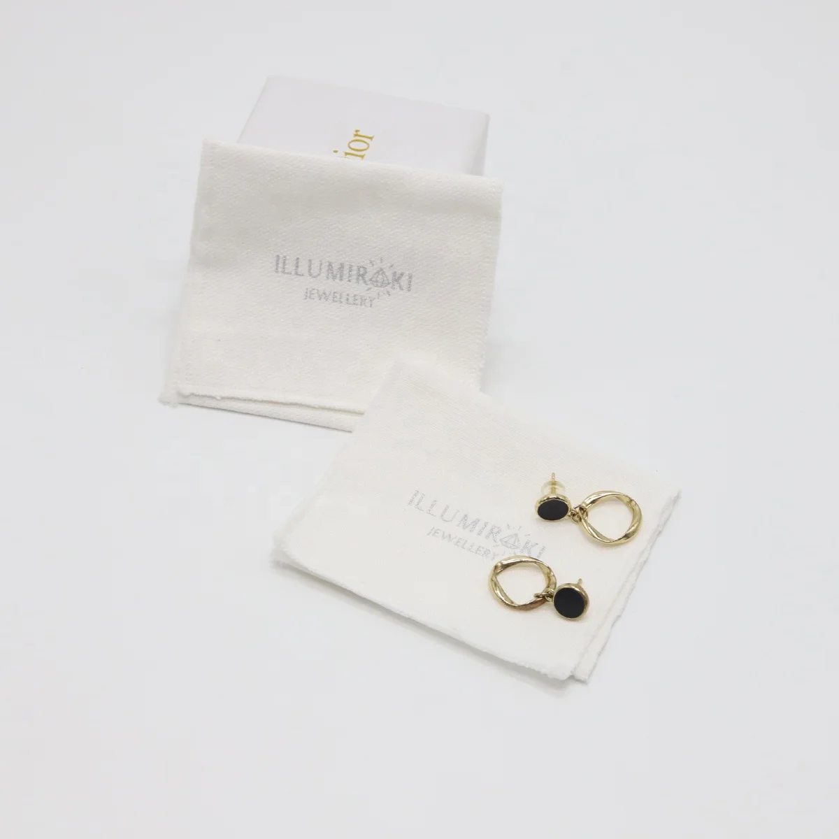 High End Silver Logo Brush Flap Cotton Canvas Jewelry Pouch Envelope Mirror Gift Bracelet Jewelry Packaging Bag