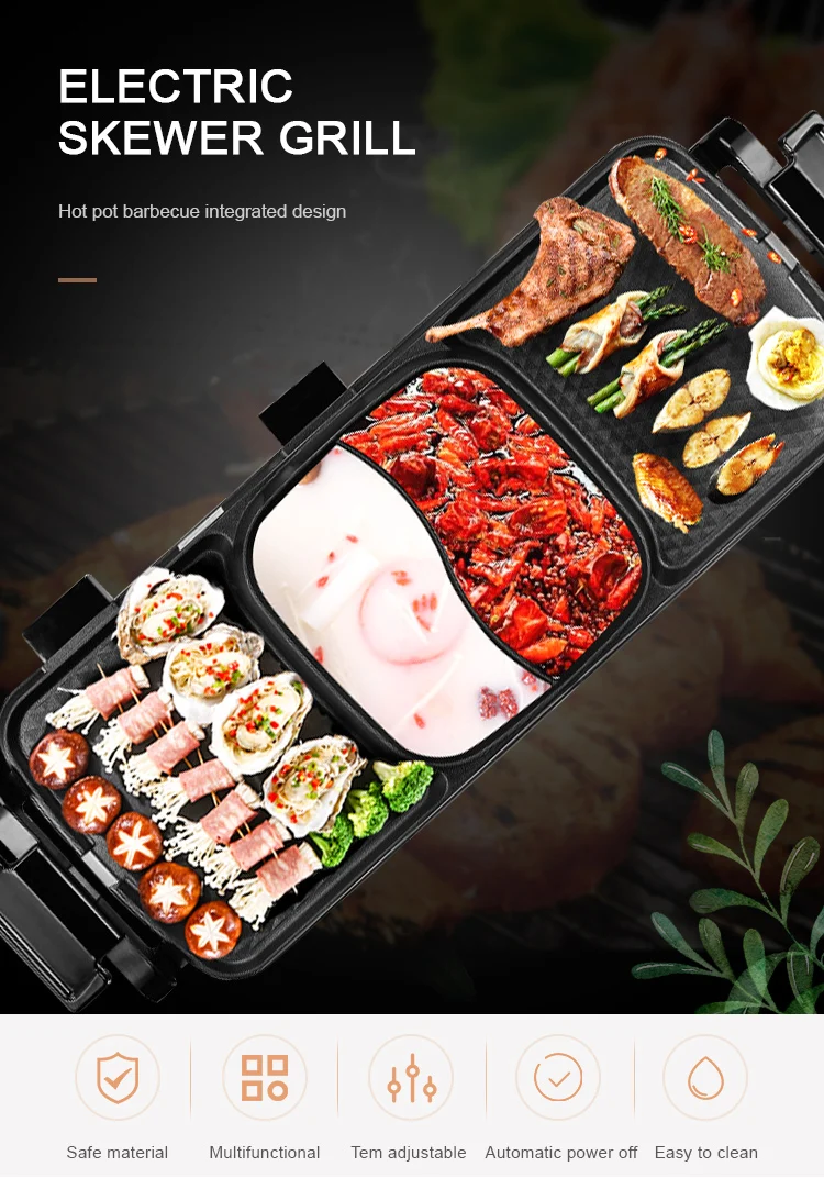 TTLIFE griglia coreana Shabu Barbecue elettrico multifunzione 3 in 1 antiaderente e elettrico con pentola calda 