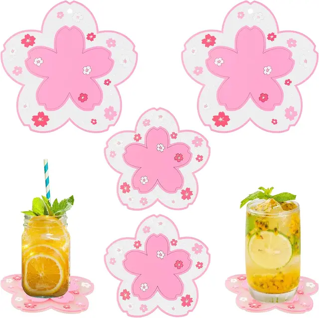 Sakura PVC Coaster crochet Cherry Blossom Cup Coaster Anti Skid Insulation Coaster for Beer Coffee Tableware Tea