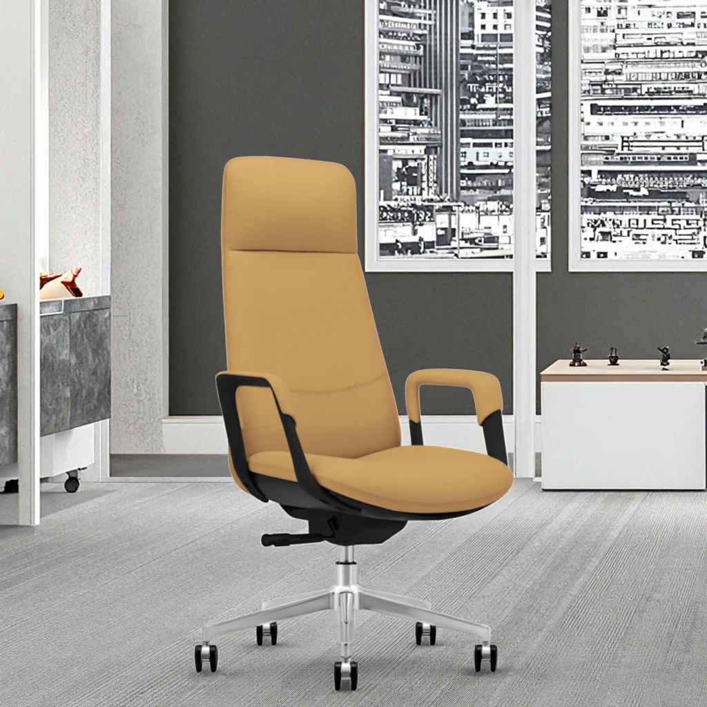 Synthetic Leather Executive Office Chair with Ergonomic Design Adjustable Height Solid Back Steel Base Rotating Seat 2