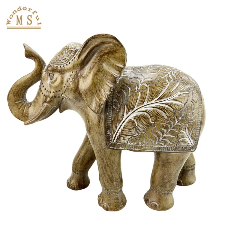 customized resin wooden brown family Elephants Figurines poly stone animal sculpture souvenir gifts for desk home decoration