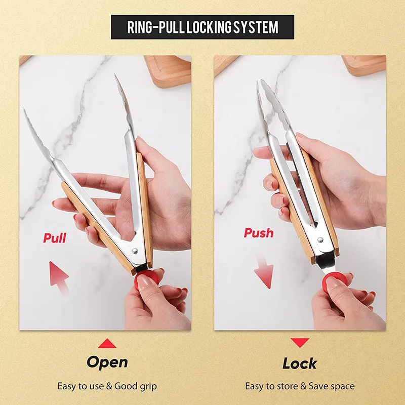 Stainless Steel Locking Kitchen Cooking Tongs Metal BBQ Grill Tongs for Grilling Food factory