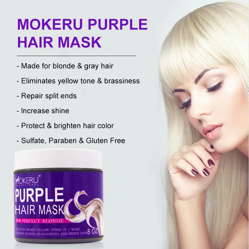
 Mokeru 8 OZ Greatly Lighten Brassy Purple Hair Mask For Men And Condition Dry Damaged Hair Mask  No Yellow Hues Purple Hair Mask  