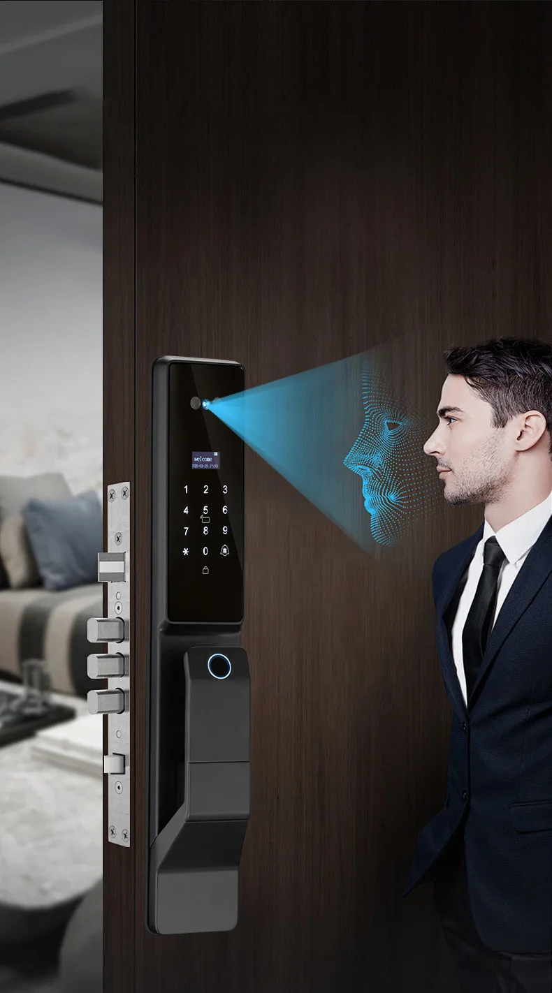HanDaily Wholesale Automatic Fingerprint Tuya 3d Face Smart Door Lock for Front Door Digital Palm Vein Home Security Door Lock F888
