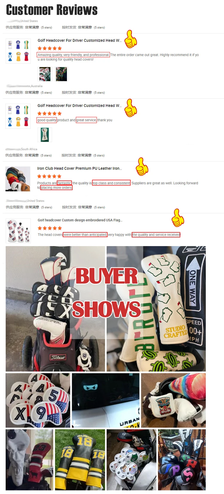 Oem Golf Headcover Premium Black Leather Blank Driver Club Head Covers