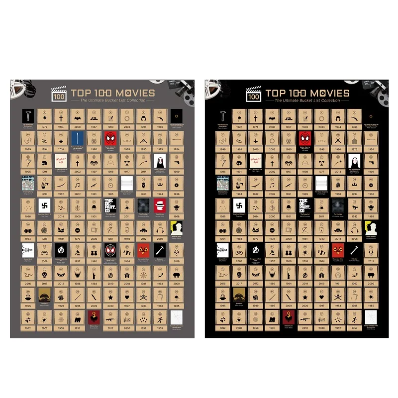 OEM Top 100 Movies Scratch Off Poster Printing Customized Printed,Custom 100 Dates Anime Books Scratch Off Poster Bucket List