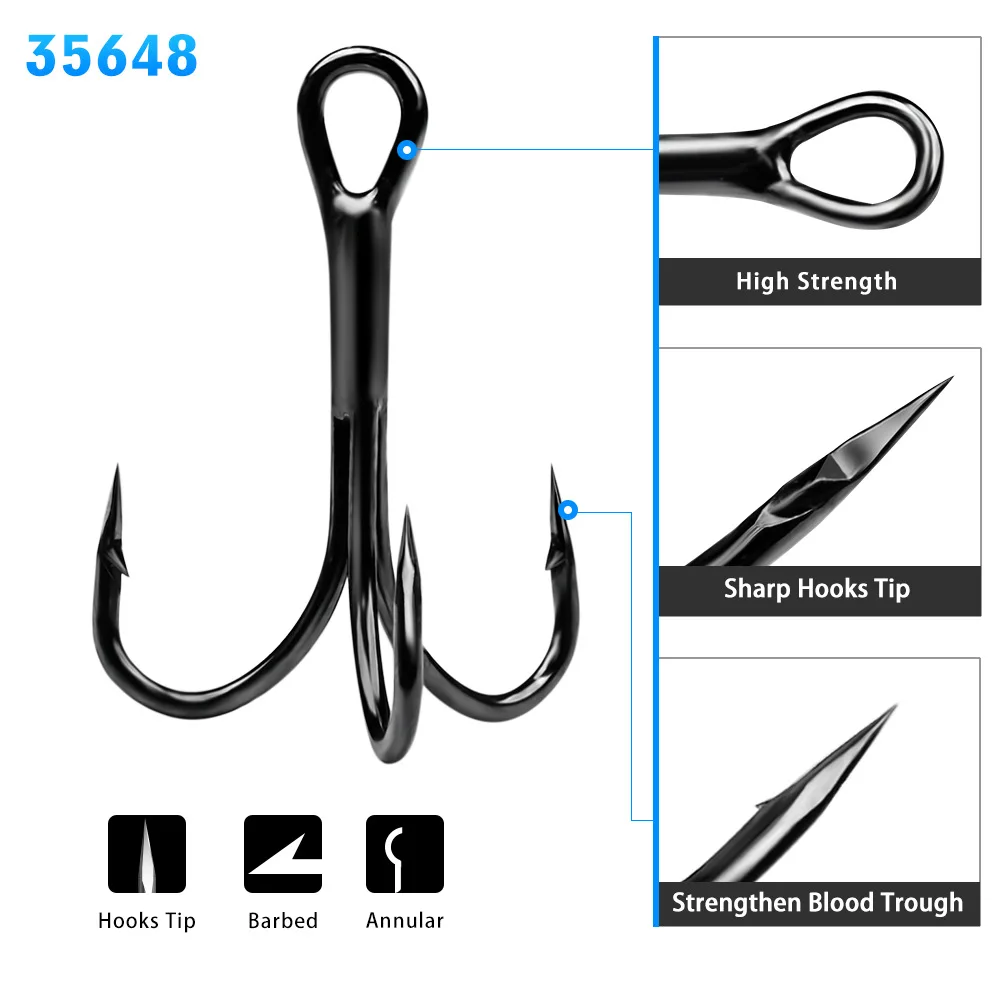 Newmajor 35648 24 Fishing Hooks Black Barbed Triple Fishhook