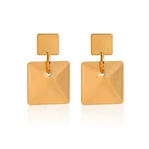 French Trendy Fashion Drop Earring Real 18K Gold Plated Bijoux Acier Inoxydable Copper Brass Huggie Earring Jewellery for Women